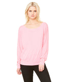 Bella + Canvas-8850-Ladies Flowy Long-Sleeve Off Shoulder T-Shirt-NEON PINK