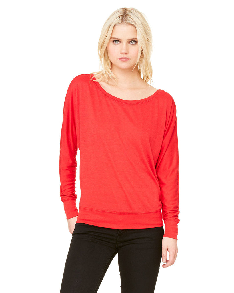 Bella + Canvas-8850-Ladies Flowy Long-Sleeve Off Shoulder T-Shirt-RED