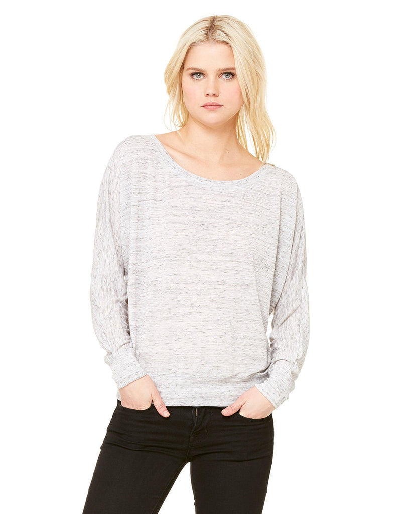 Bella + Canvas-8850-Ladies Flowy Long-Sleeve Off Shoulder T-Shirt-WHITE MARBLE