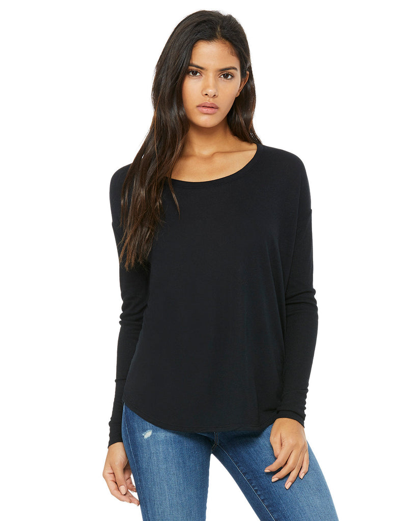 Bella + Canvas-8852-Ladies Flowy Long-Sleeve T-Shirt with 2x1 Sleeves-BLACK