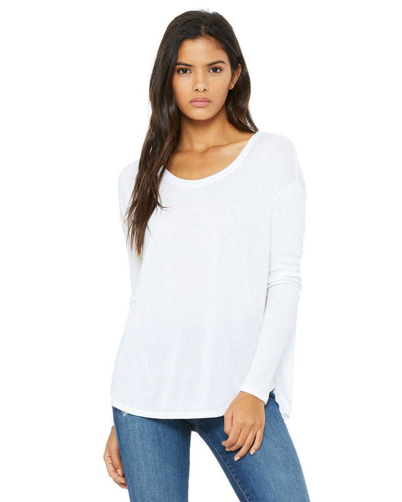 Bella + Canvas-8852-Ladies Flowy Long-Sleeve T-Shirt with 2x1 Sleeves-WHITE