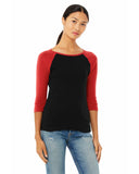 Bella + Canvas-B2000-Ladies Baby Rib 3/4-Sleeve Contrast Raglan T-Shirt-BLACK/ RED