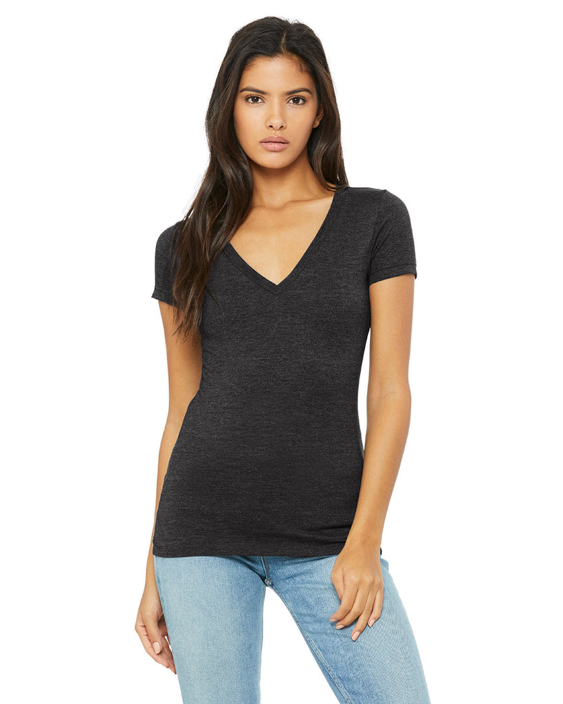 Bella + Canvas-B6035-Ladies Jersey Short-Sleeve Deep V-Neck T-Shirt-DARK GRY HEATHER