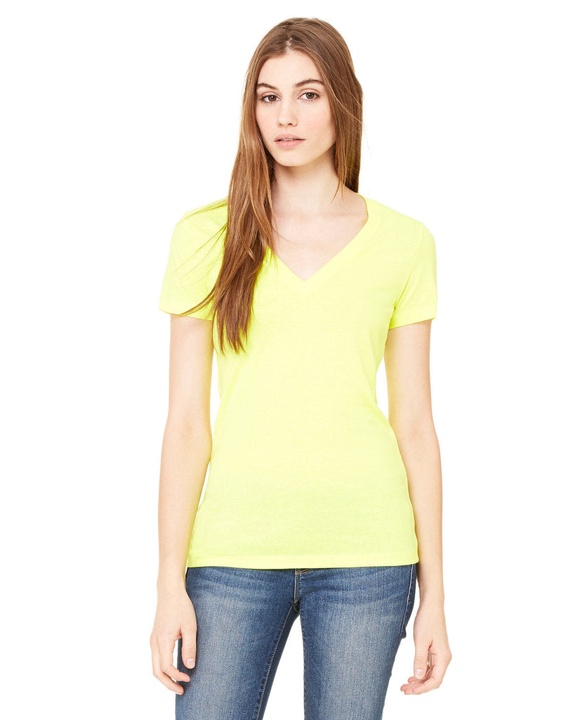Bella + Canvas-B6035-Ladies Jersey Short-Sleeve Deep V-Neck T-Shirt-NEON YELLOW