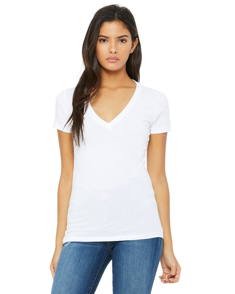 Bella + Canvas-B6035-Ladies Jersey Short-Sleeve Deep V-Neck T-Shirt-WHITE