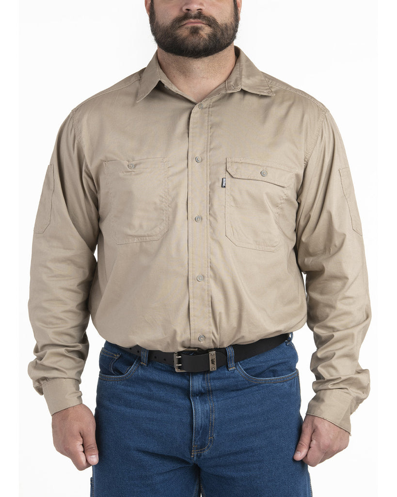 Berne-SH21-Mens Utility Lightweight Canvas Woven Shirt-DESERT