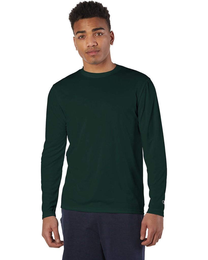 Champion-CW26-Adult 4.1 oz. Double Dry Long-Sleeve Interlock T-Shirt-DARK GREEN