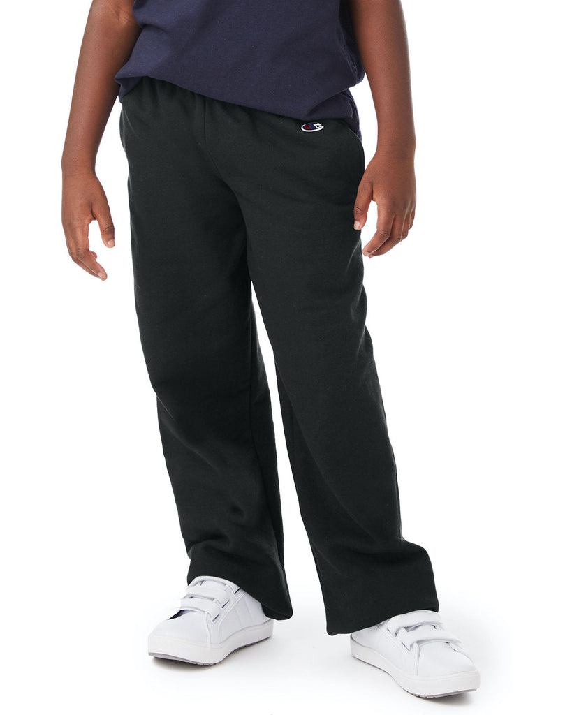Champion-P890-Youth Powerblend Open-Bottom Fleece Pant with Pockets-BLACK