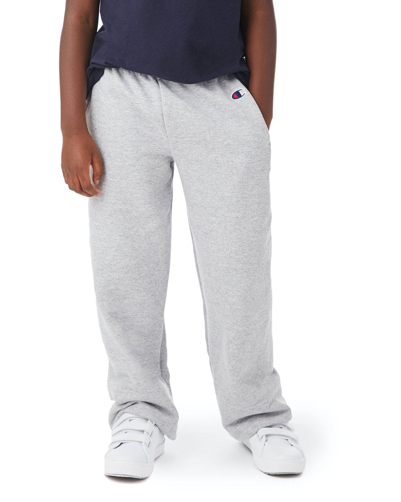 Champion-P890-Youth Powerblend Open-Bottom Fleece Pant with Pockets-LIGHT STEEL