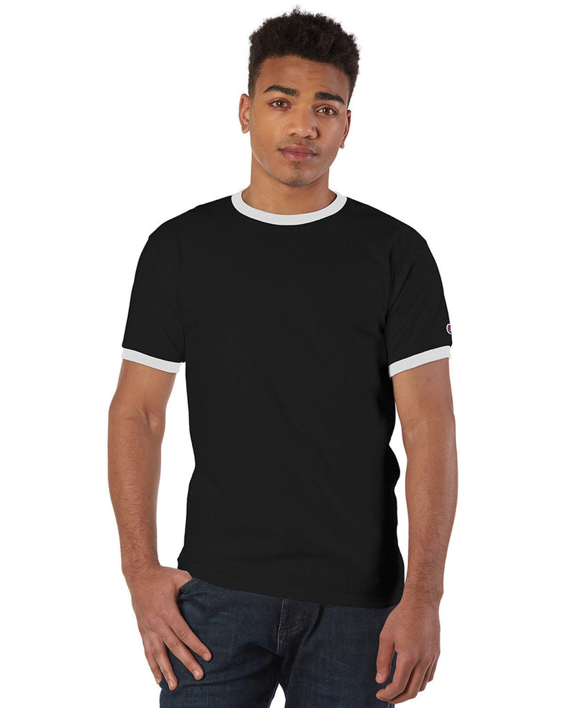 Champion-T1396-Adult 5.2 oz. Ringer T-Shirt-BLACK/ WHITE