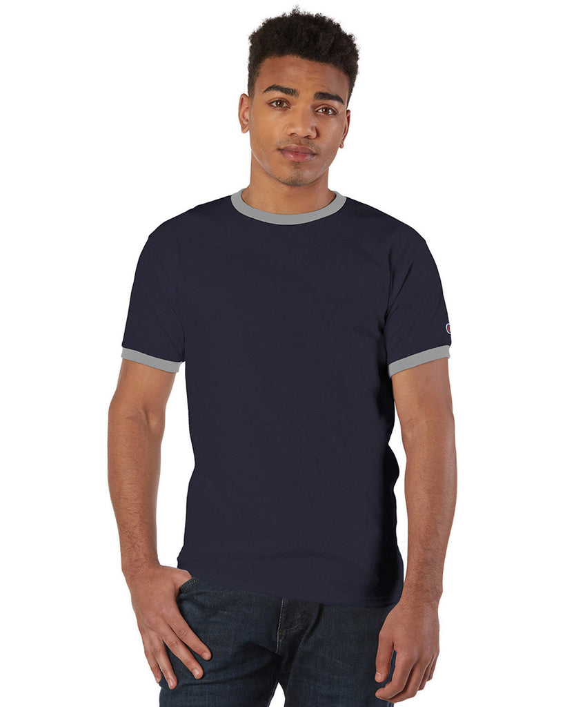 Champion-T1396-Adult 5.2 oz. Ringer T-Shirt-NAVY/ OXFORD GRY