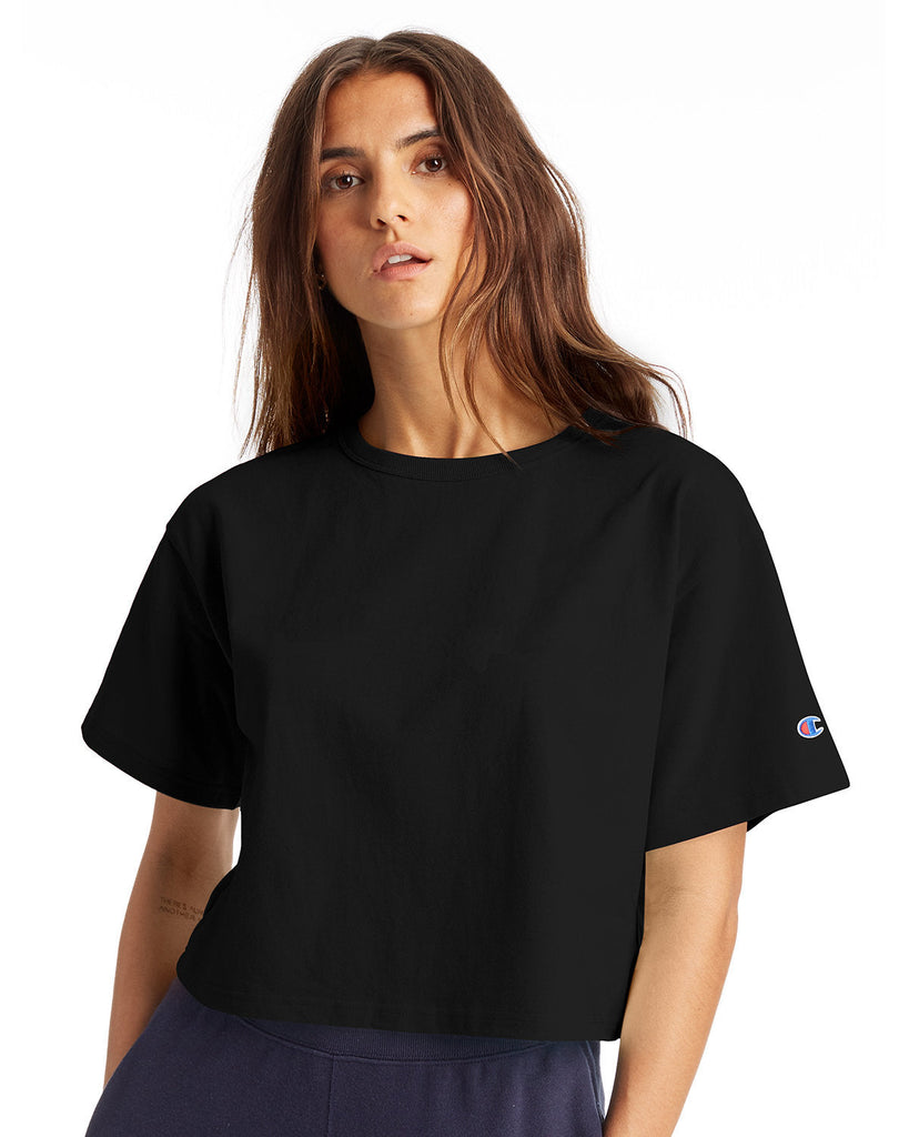 Champion-T453W-Ladies Cropped Heritage T-Shirt-BLACK