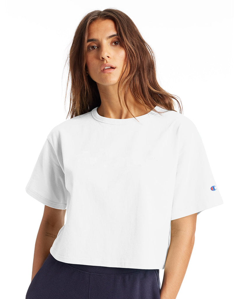 Champion-T453W-Ladies Cropped Heritage T-Shirt-WHITE