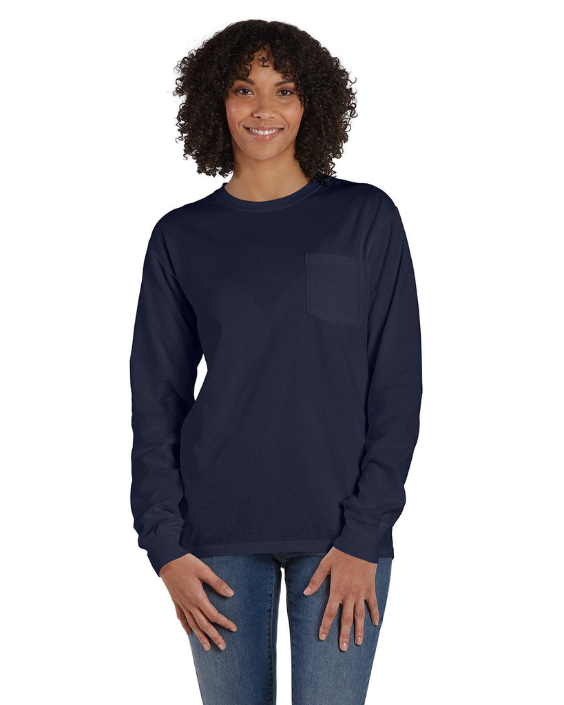 ComfortWash by Hanes-GDH250-Unisex Garment-Dyed Long-Sleeve T-Shirt with Pocket-NAVY