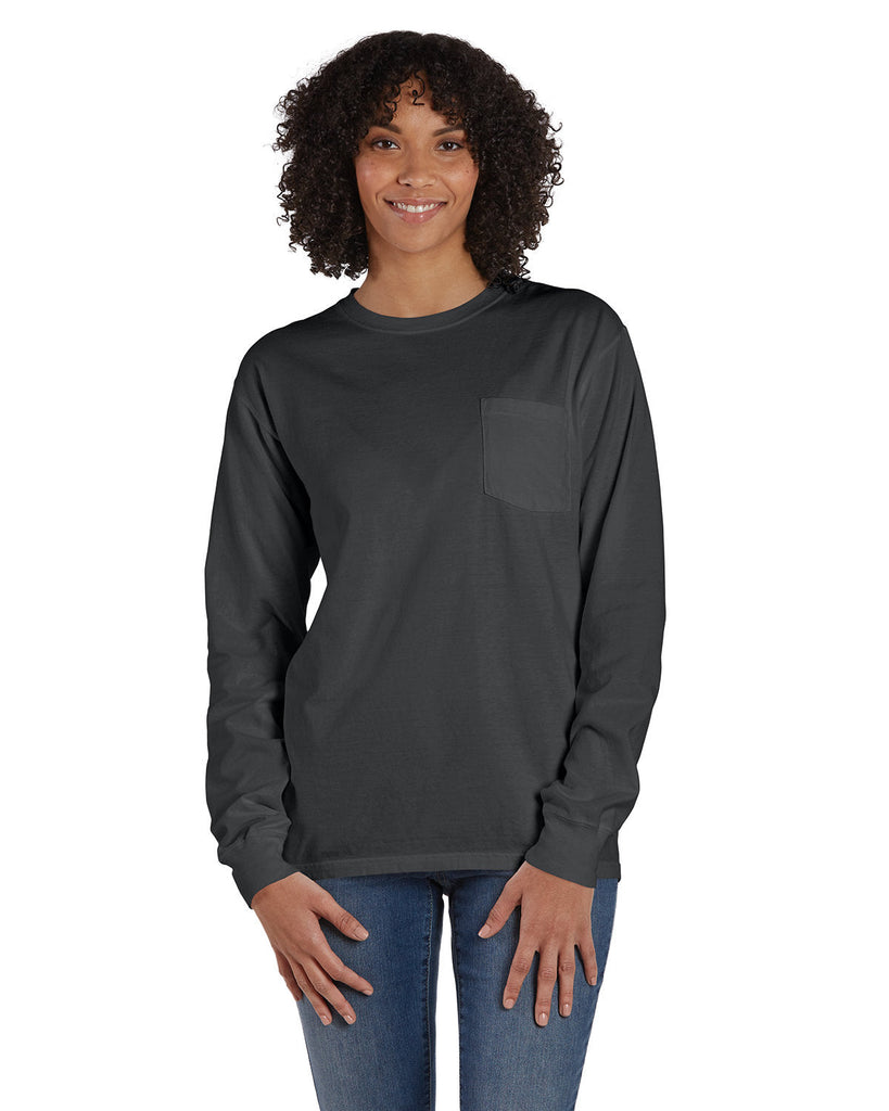 ComfortWash by Hanes-GDH250-Unisex Garment-Dyed Long-Sleeve T-Shirt with Pocket-NEW RAILROAD