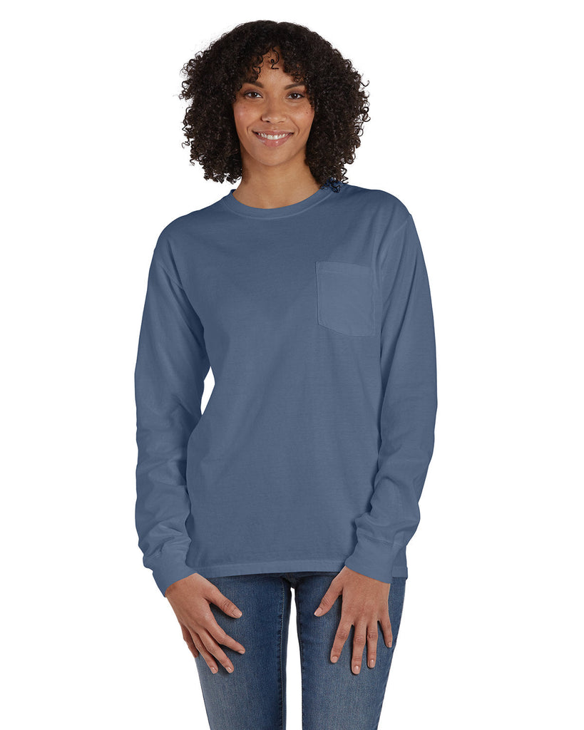ComfortWash by Hanes-GDH250-Unisex Garment-Dyed Long-Sleeve T-Shirt with Pocket-SALTWATER