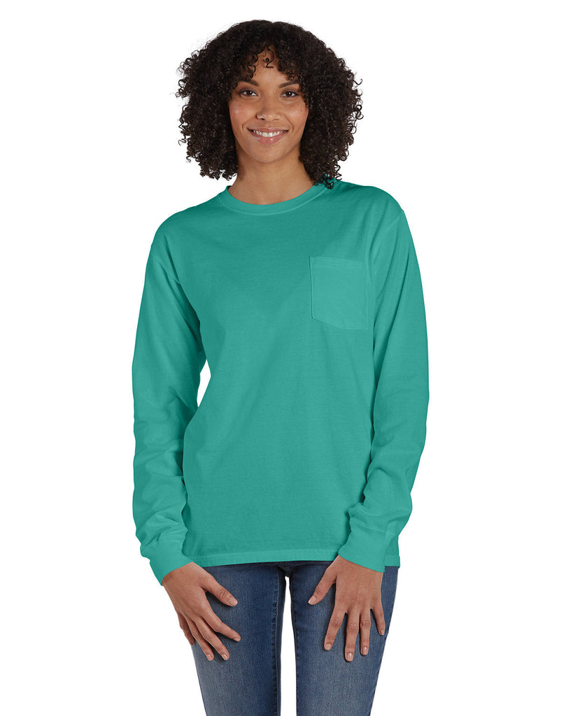 ComfortWash by Hanes-GDH250-Unisex Garment-Dyed Long-Sleeve T-Shirt with Pocket-SPANISH MOSS