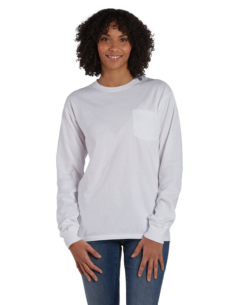 ComfortWash by Hanes-GDH250-Unisex Garment-Dyed Long-Sleeve T-Shirt with Pocket-WHITE