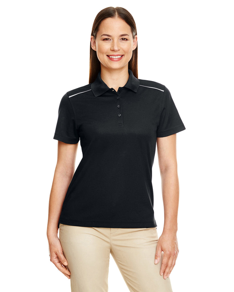 Core 365-78181R-Ladies Radiant Performance Piqué Polo with Reflective Piping-BLACK