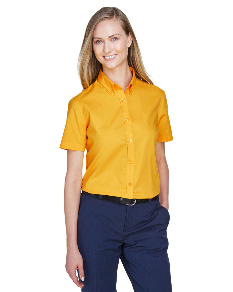 Core 365-78194-Ladies Optimum Short-Sleeve Twill Shirt-CAMPUS GOLD