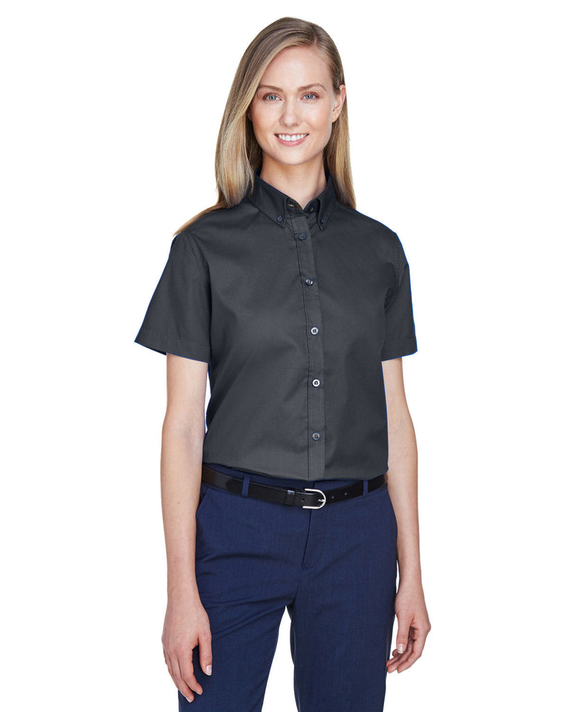 Core 365-78194-Ladies Optimum Short-Sleeve Twill Shirt-CARBON