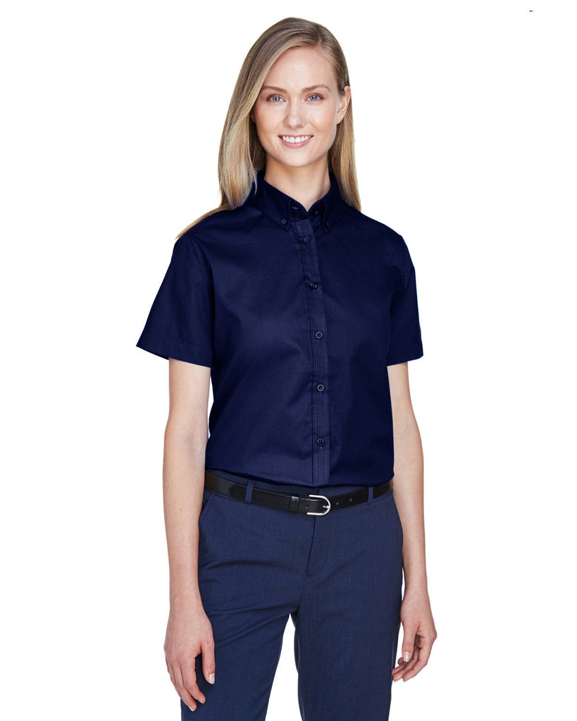 Core 365-78194-Ladies Optimum Short-Sleeve Twill Shirt-CLASSIC NAVY