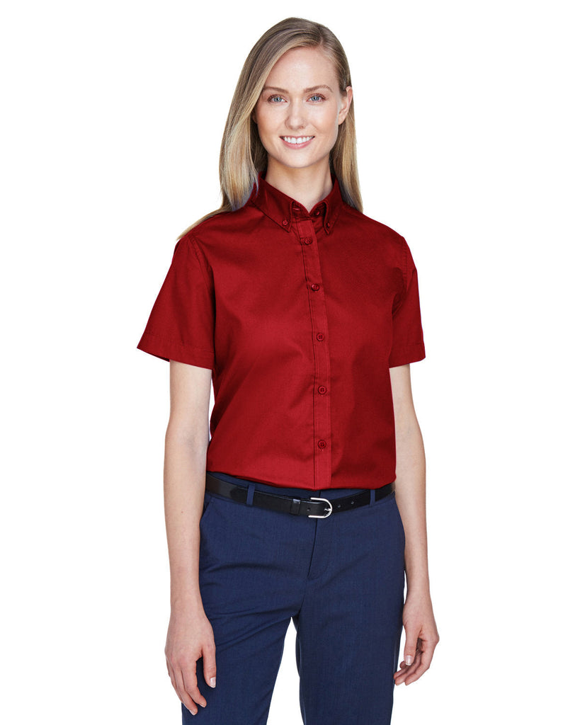 Core 365-78194-Ladies Optimum Short-Sleeve Twill Shirt-CLASSIC RED