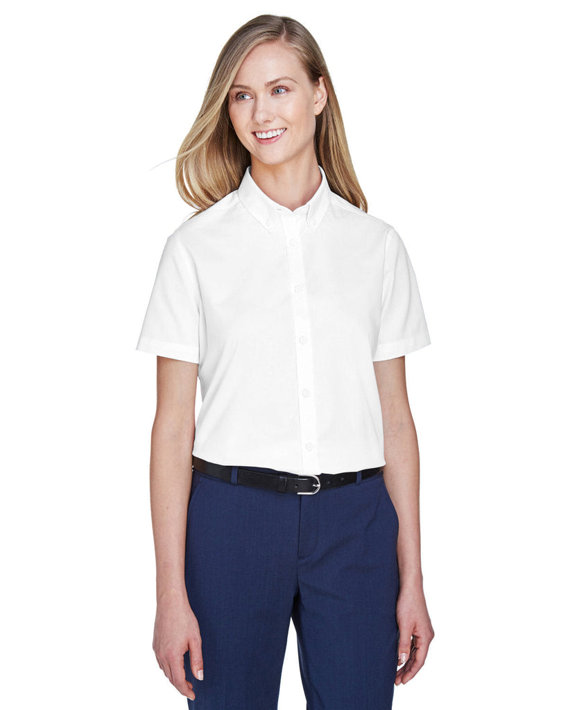 Core 365-78194-Ladies Optimum Short-Sleeve Twill Shirt-WHITE