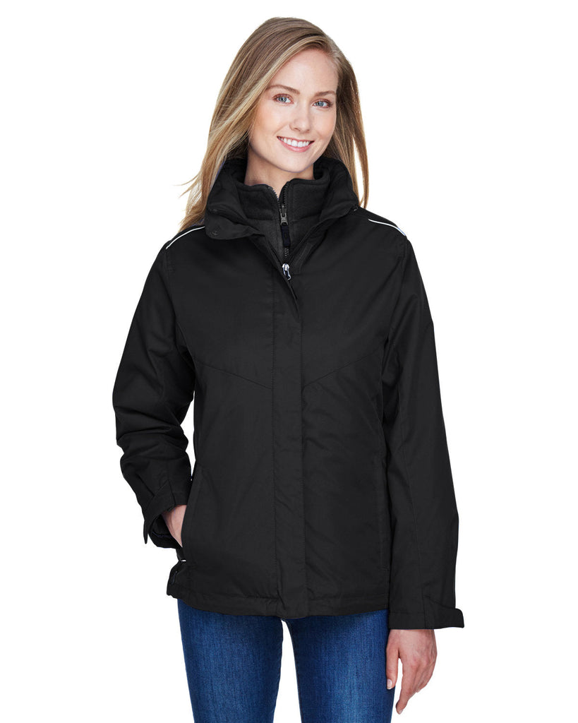 Core 365-78205-Ladies Region 3-in-1 Jacket with Fleece Liner-BLACK