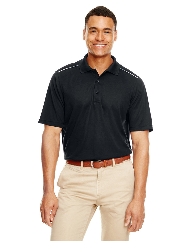 Core 365-88181R-Mens Radiant Performance Piqué Polo with Reflective Piping-BLACK
