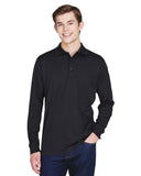 Core 365-88192P-Adult Pinnacle Performance Long-Sleeve Piqué Polo with Pocket-BLACK