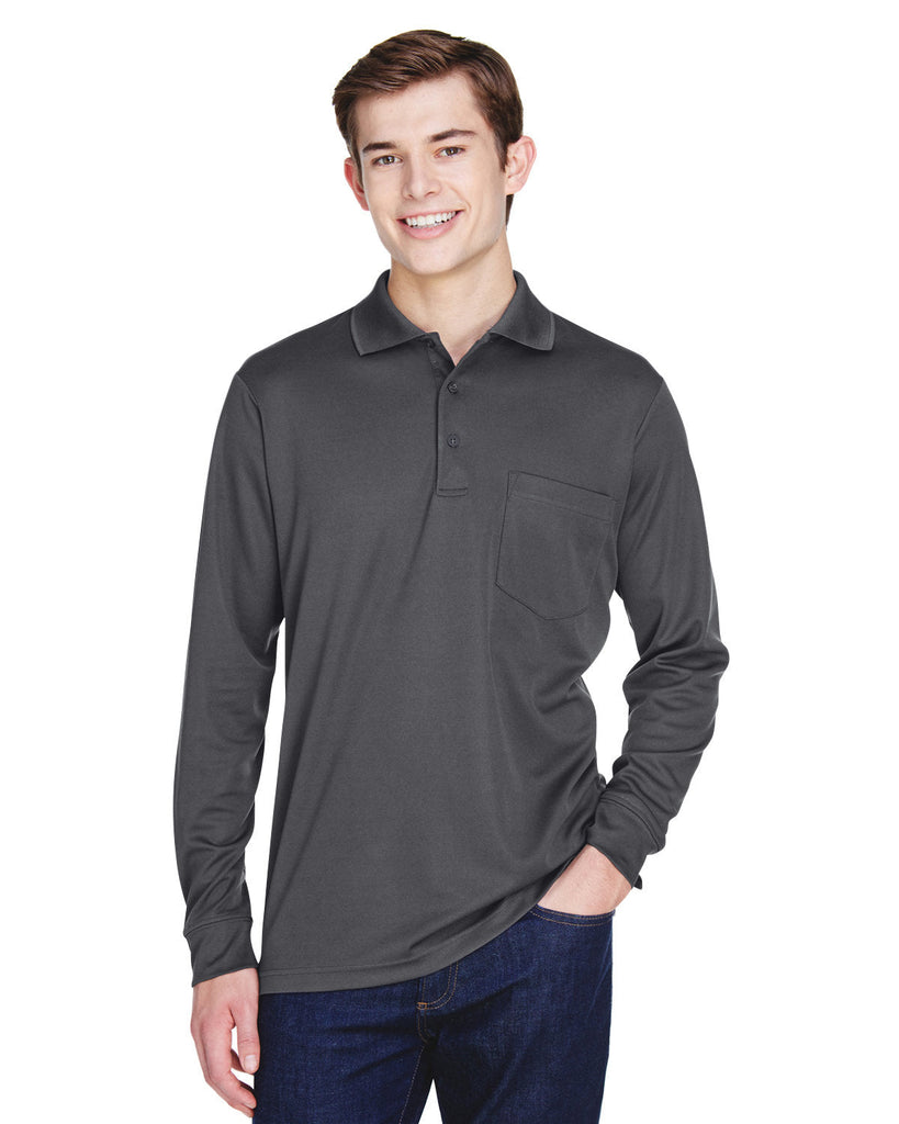 Core 365-88192P-Adult Pinnacle Performance Long-Sleeve Piqué Polo with Pocket-CARBON