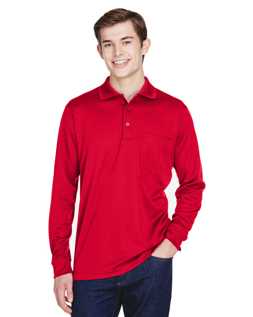 Core 365-88192P-Adult Pinnacle Performance Long-Sleeve Piqué Polo with Pocket-CLASSIC RED