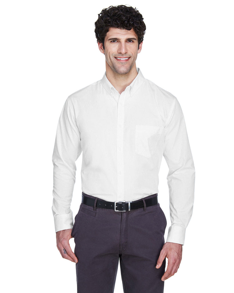 Core 365-88193-Mens Operate Long-Sleeve Twill Shirt-WHITE