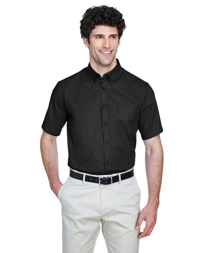 Core 365-88194-Mens Optimum Short-Sleeve Twill Shirt-BLACK