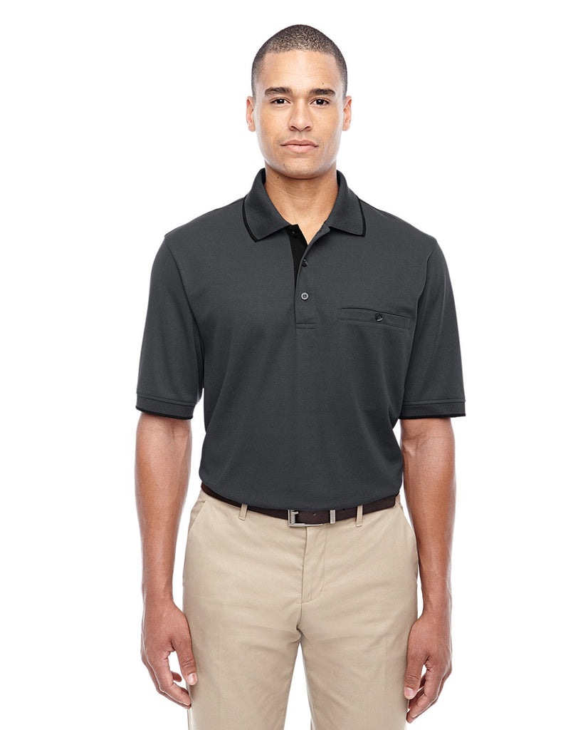 Core 365-88222-Mens Motive Performance Piqué Polo with Tipped Collar-CARBON/ BLACK