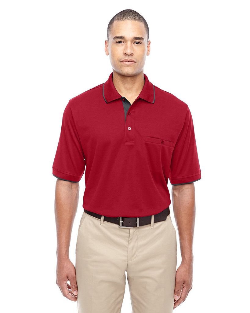 Core 365-88222-Mens Motive Performance Piqué Polo with Tipped Collar-CLASSC RED/ CRBN