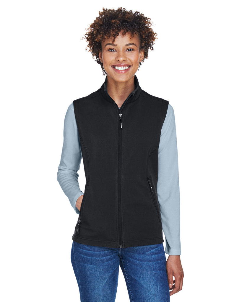 Core 365-CE701W-Ladies Cruise Two-Layer Fleece Bonded Soft Shell Vest-BLACK