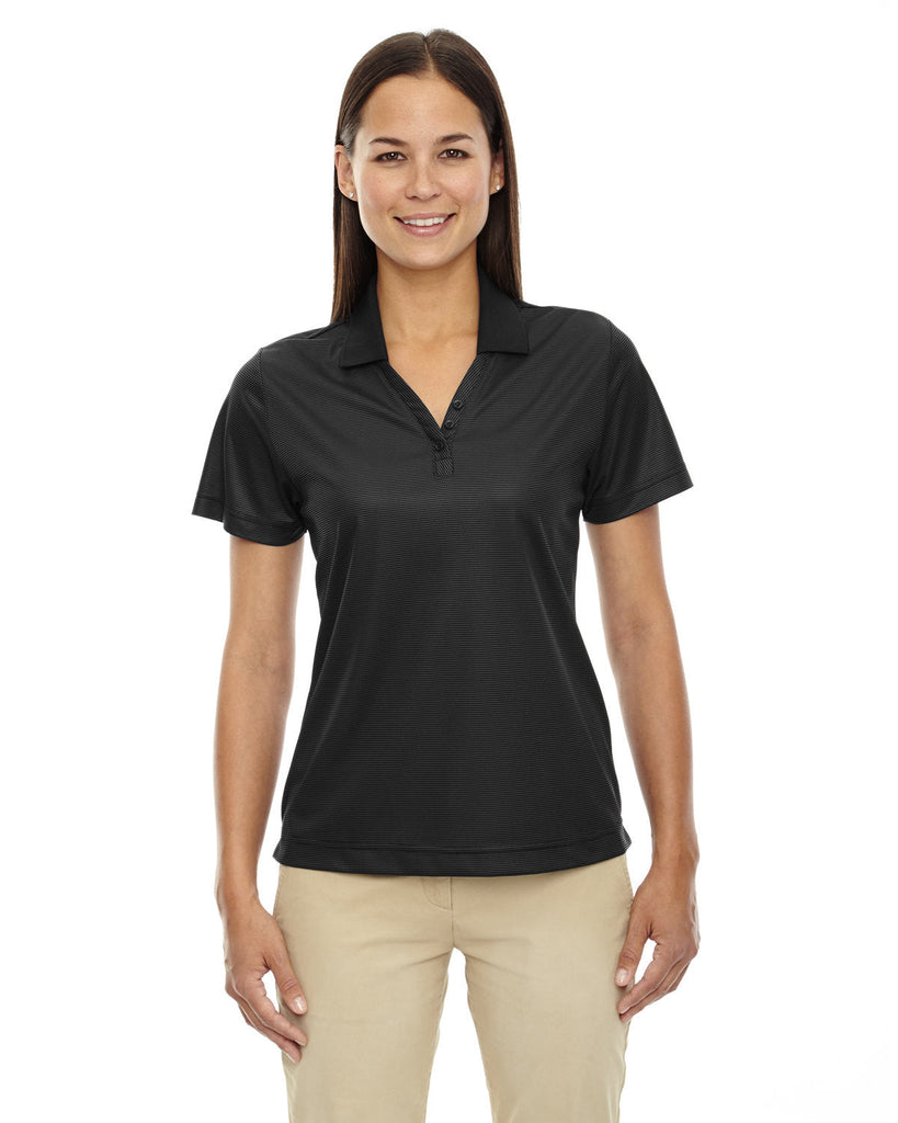 Extreme-75115-Ladies Eperformance Launch Snag Protection Striped Polo-BLACK