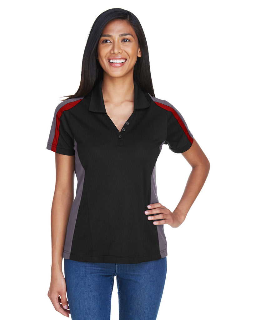 Extreme-75119-Ladies Eperformance Strike Colorblock Snag Protection Polo-BLACK / CL RED