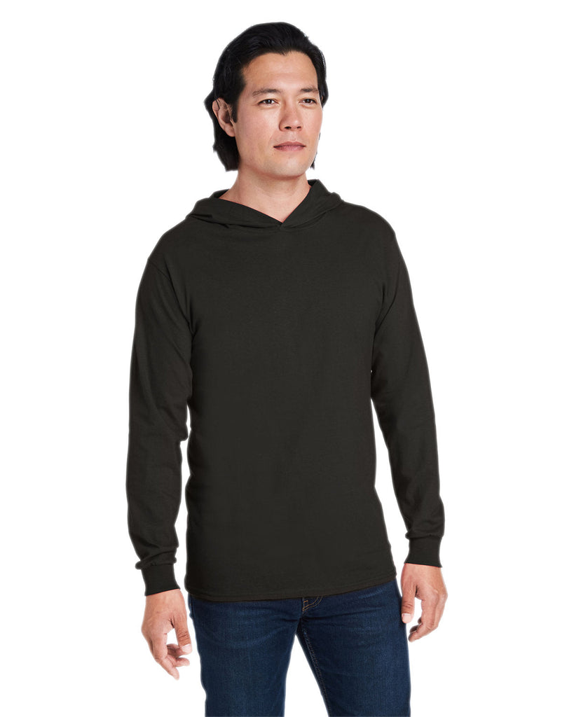 Fruit of the Loom-4930LSH-Mens HD Cotton Jersey Hooded T-Shirt-BLACK INK