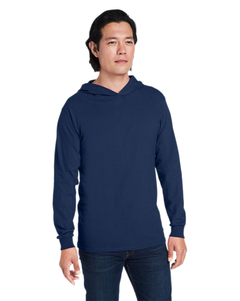 Fruit of the Loom-4930LSH-Mens HD Cotton Jersey Hooded T-Shirt-J NAVY