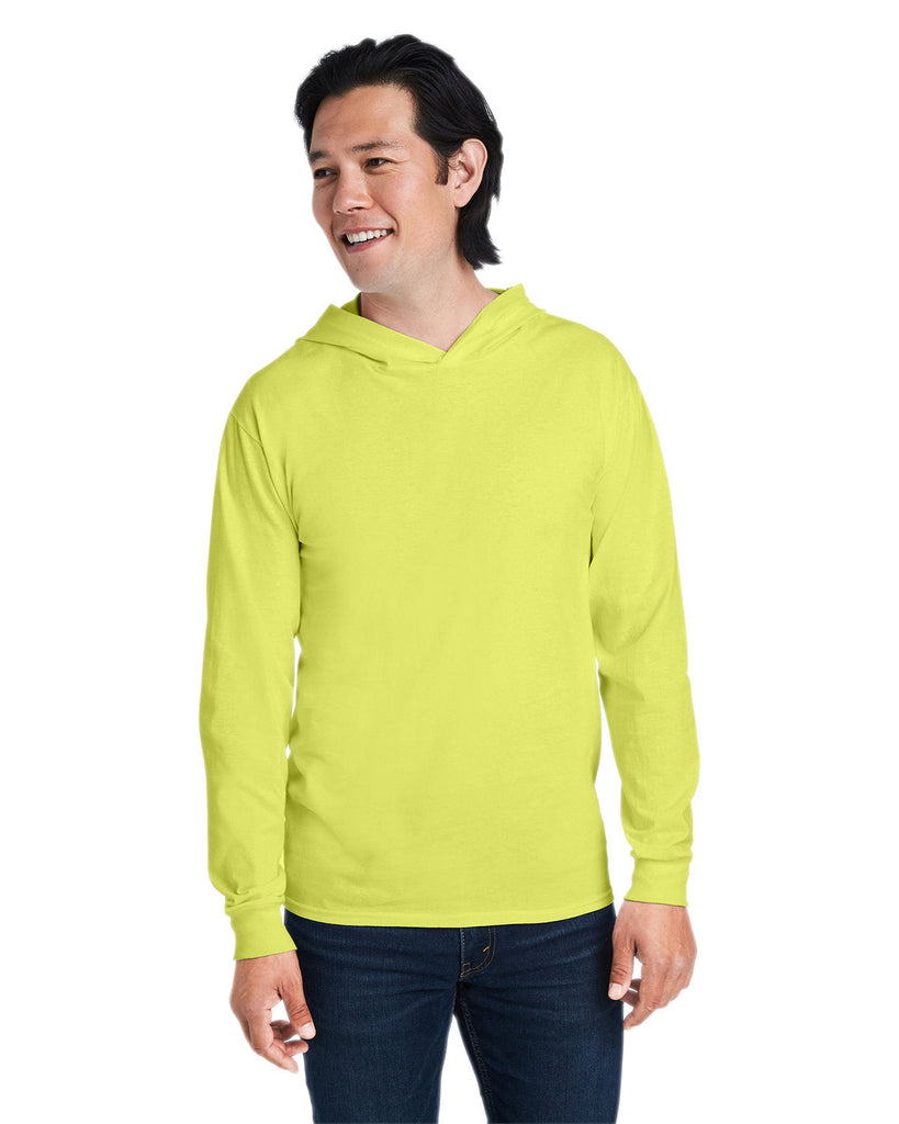 Fruit of the Loom-4930LSH-Mens HD Cotton Jersey Hooded T-Shirt-SAFETY GREEN