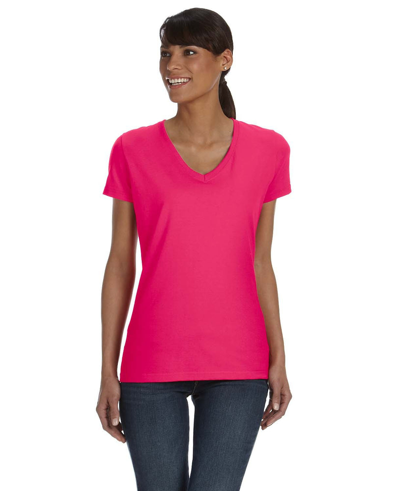 Fruit of The Loom Mens 5 oz. 100% Heavy Cotton HD T-Shirt(3931)-BLACK/CYBER Pink