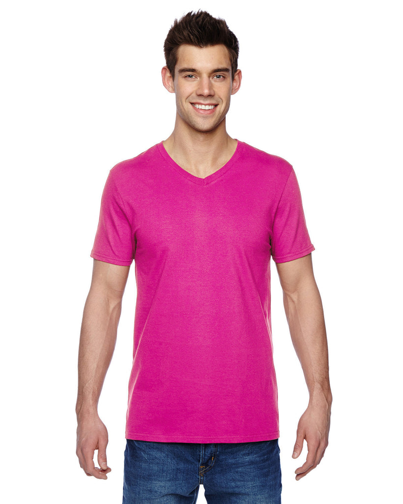 Fruit of the Loom-SFVR-Adult Sofspun Jersey V-Neck T-Shirt-CYBER PINK