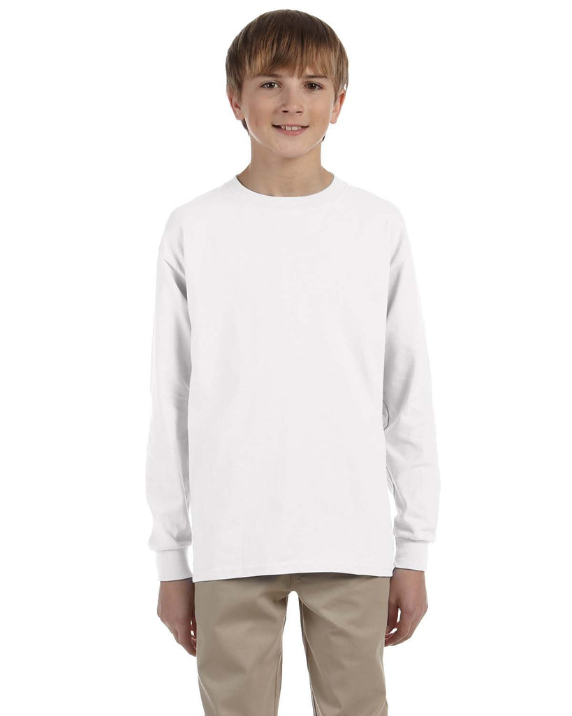Gildan-G240B-Youth Ultra Cotton Long-Sleeve T-Shirt-WHITE