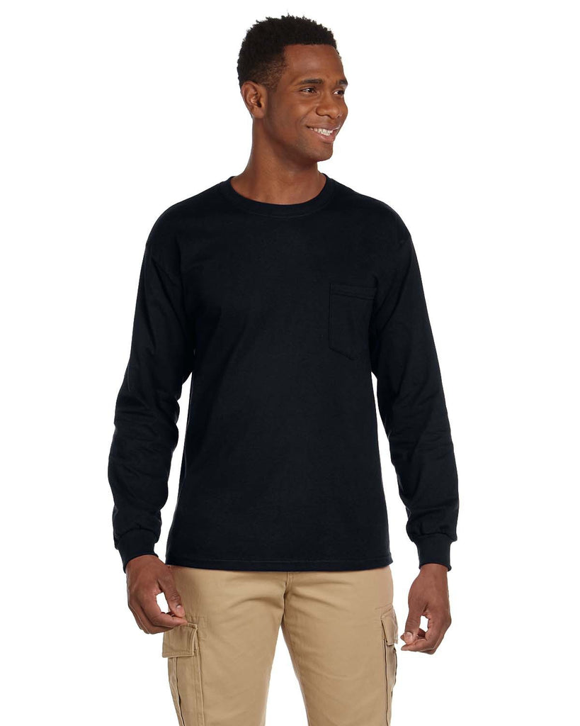 Gildan-G241-Adult Ultra Cotton Long-Sleeve Pocket T-Shirt-BLACK