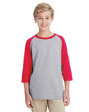 Gildan-G570B-Youth Heavy Cotton 3/4-Raglan Sleeve T-Shirt-SPORT GREY/ RED