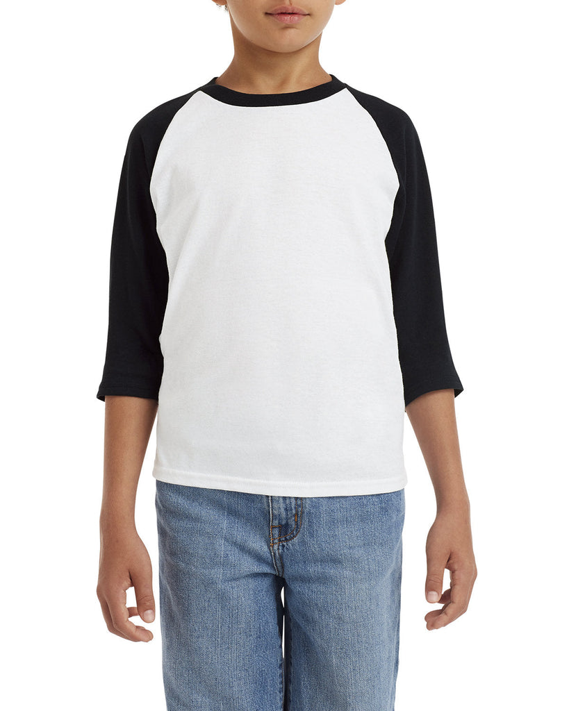 Gildan-G570B-Youth Heavy Cotton 3/4-Raglan Sleeve T-Shirt-WHITE/ BLACK