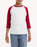 Gildan-G570B-Youth Heavy Cotton 3/4-Raglan Sleeve T-Shirt-WHITE/ RED